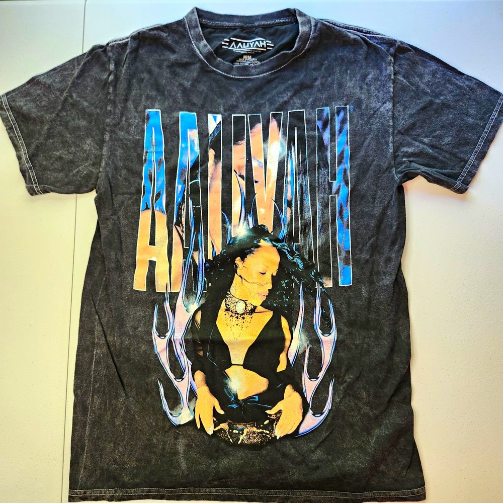 Aaliyah Black Music Graphic Print Crew Neck Short Sleeve T-Shirt Mens M